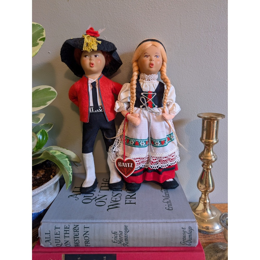 Vintage Baitz Austrian Folk Dolls Pair St Wolfgang Whistling Traditional Costume